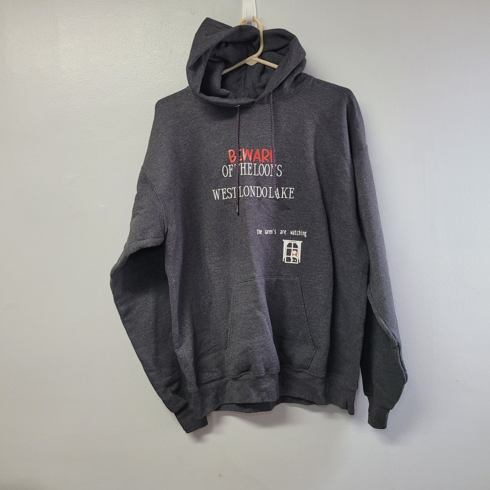 Hanes EcoSmart Beware Of The Loons West Londo Lake Gray Hoodie Large